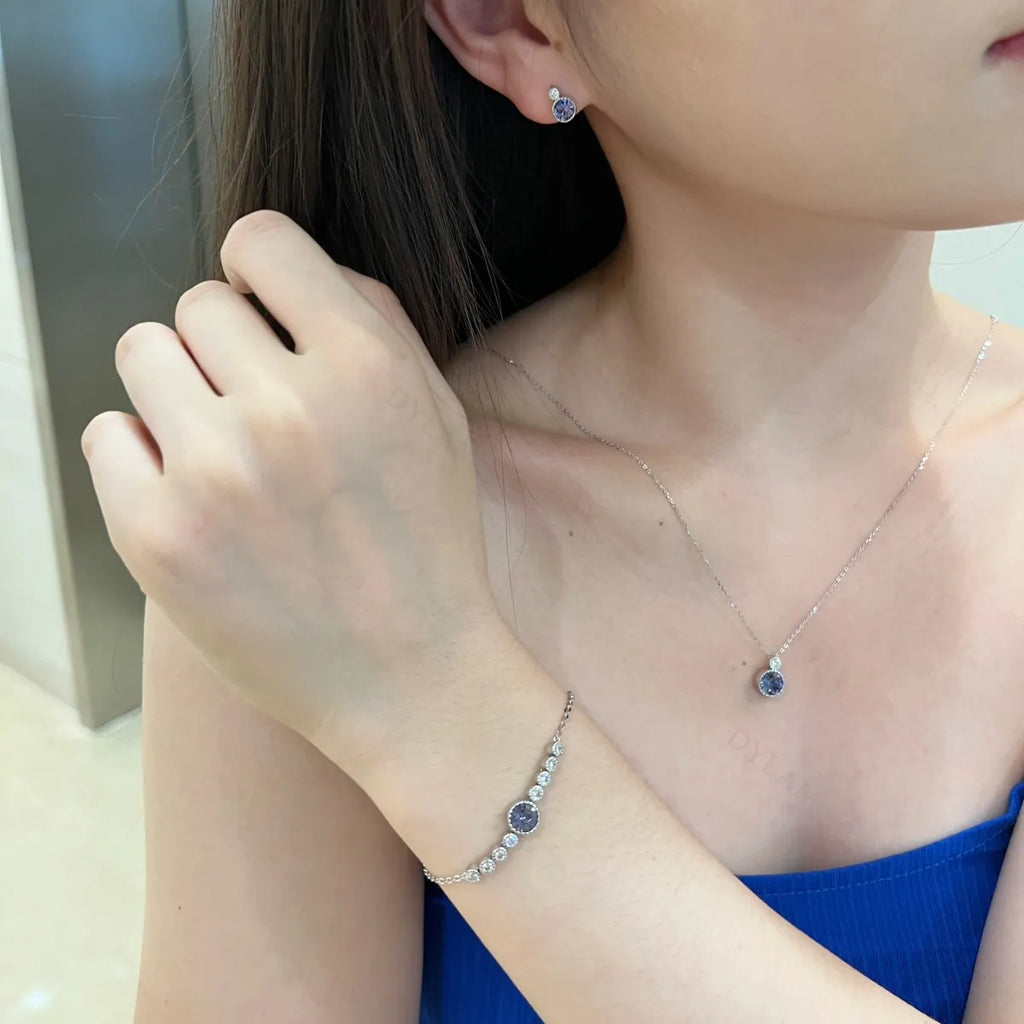 Silver Zircon Round Cut Halo Stacked Ear Studs