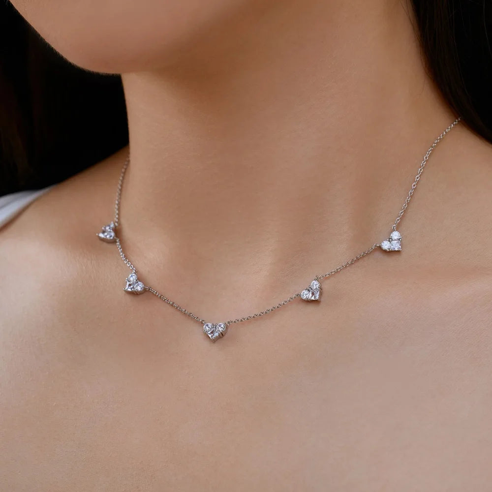 Silver Zircon Princess Cut Heart Chain Necklace
