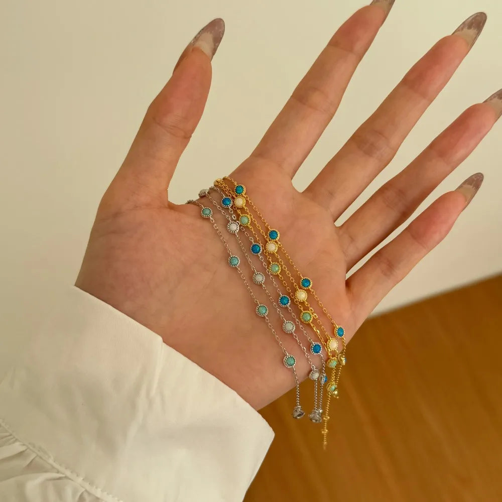 Silver Opal Round Cut Dots Chain Bracelet