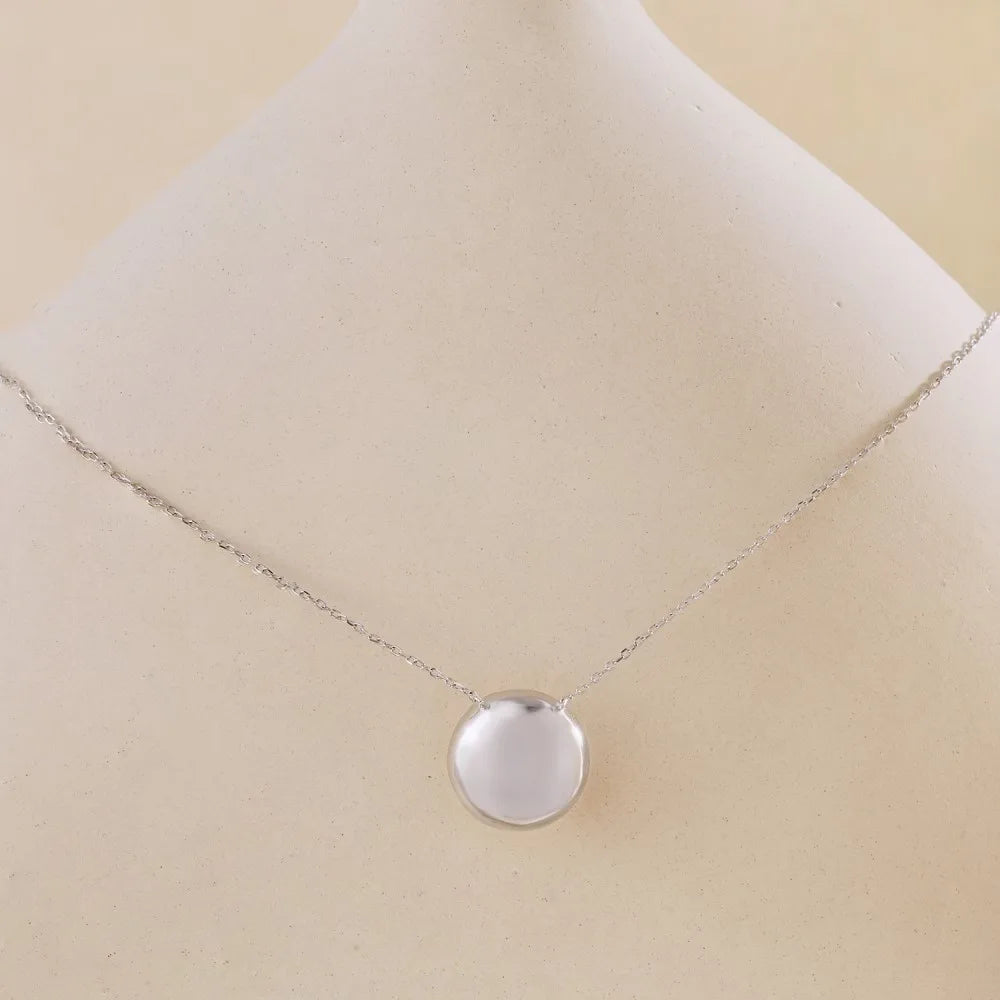 Silver Pearl Disc Pendant Necklace