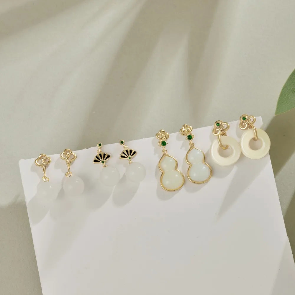 Silver Jade Stud Drop Earrings