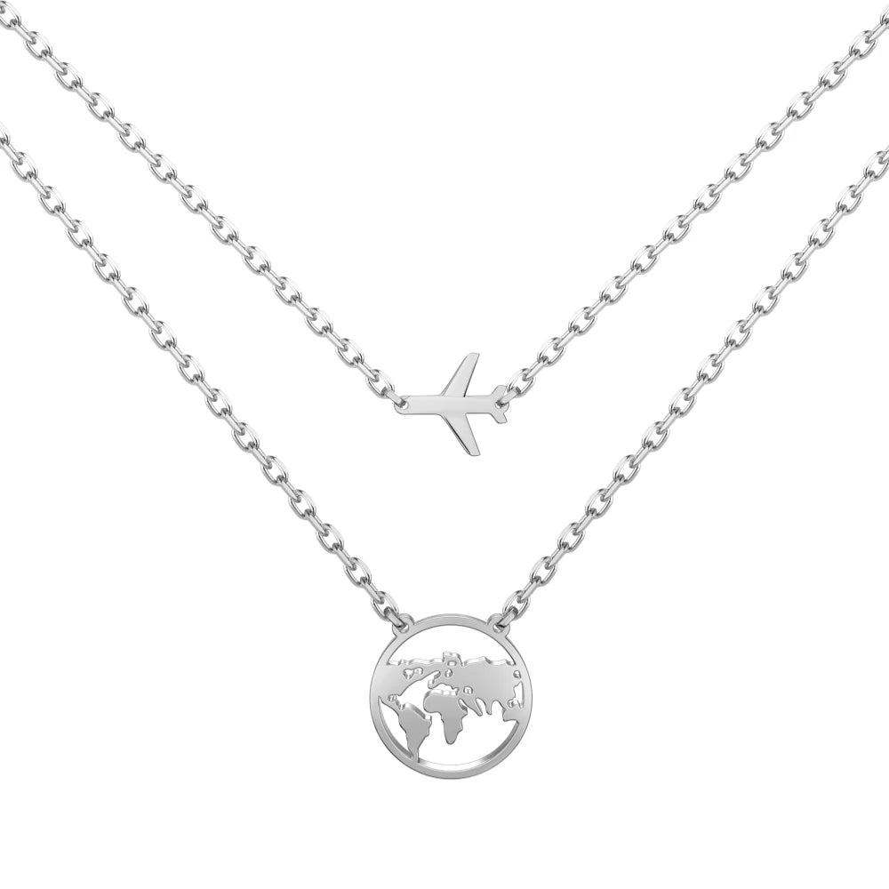 Silver Double Layer Globe Pendant Necklace
