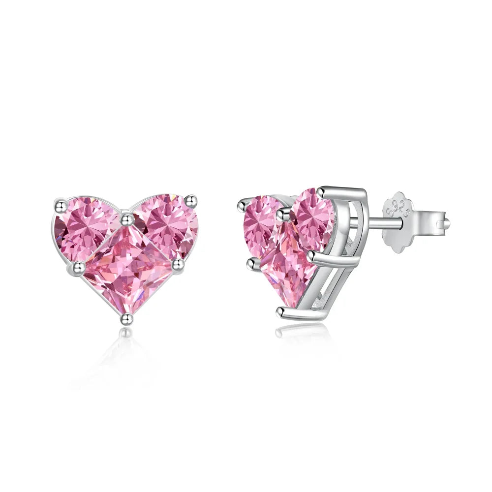 Silver Zircon Princess Cut Heart Ear Studs