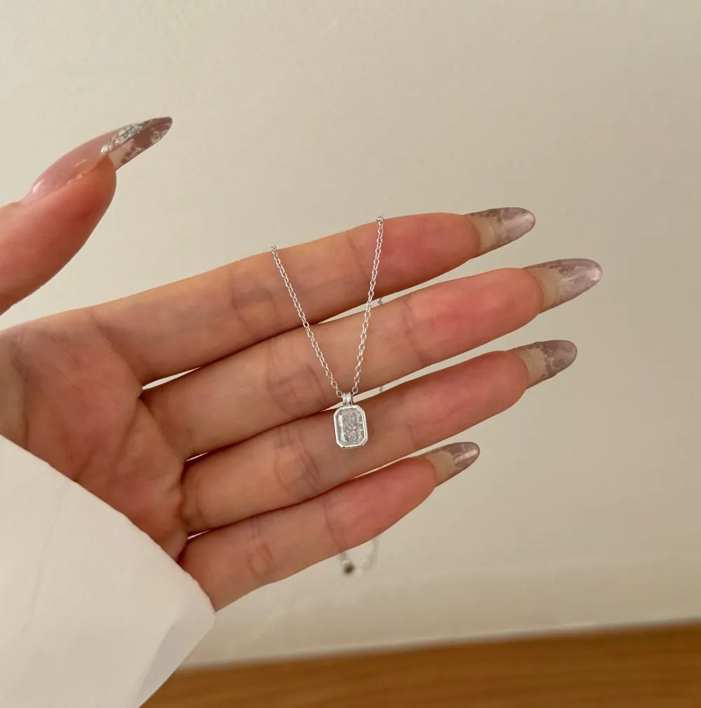 Silver Zircon Radiant Cut Side Single Pendant Necklace