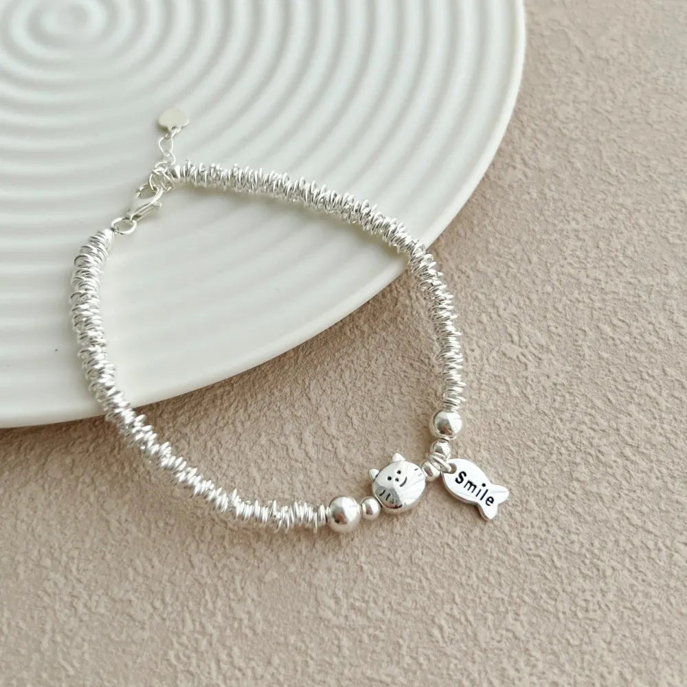 Silver Cat Beaded Bracelet