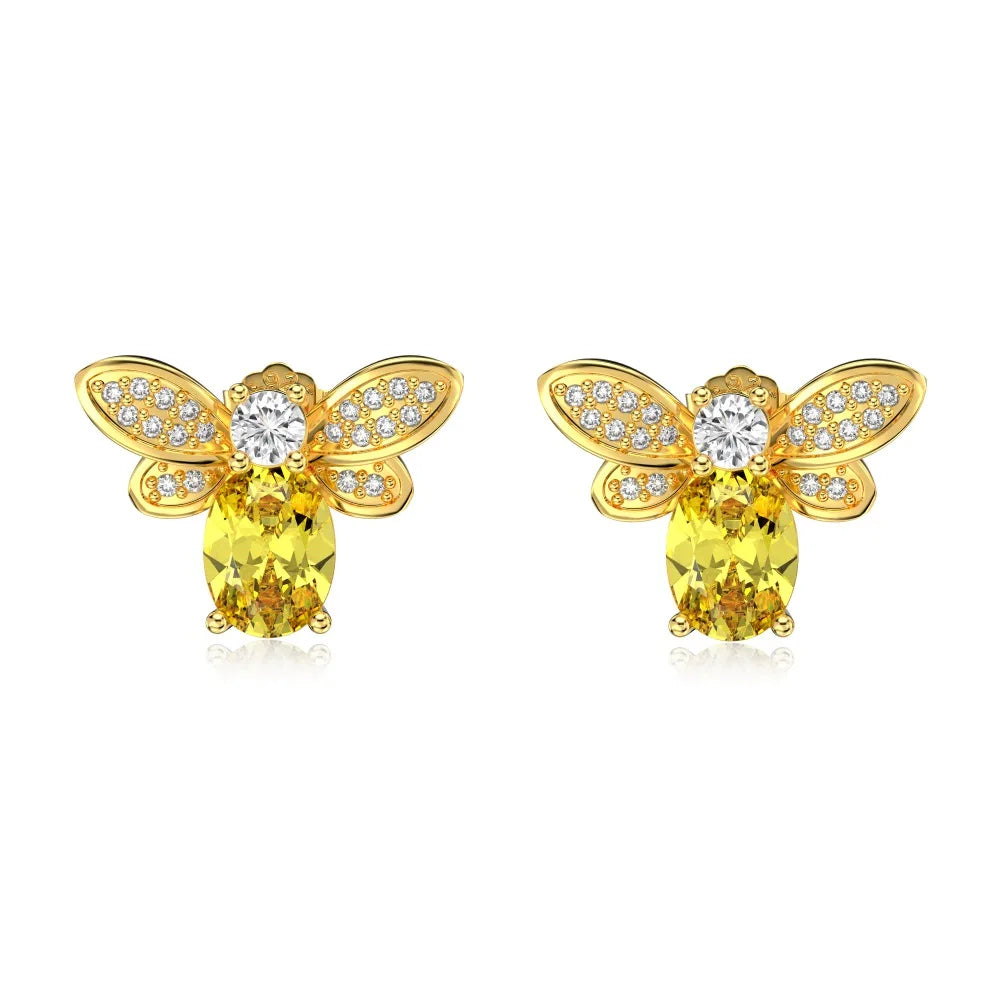 Silver Zircon Oval Cut Bee Ear Studs
