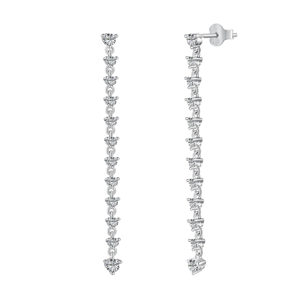 Silver Zircon Round Cut Dangle Drop Earrings