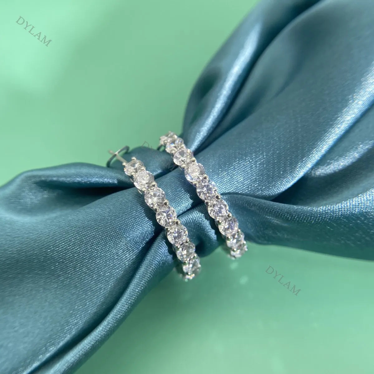 Silver Zircon Round Cut Circle Inlaid Ear Hoops