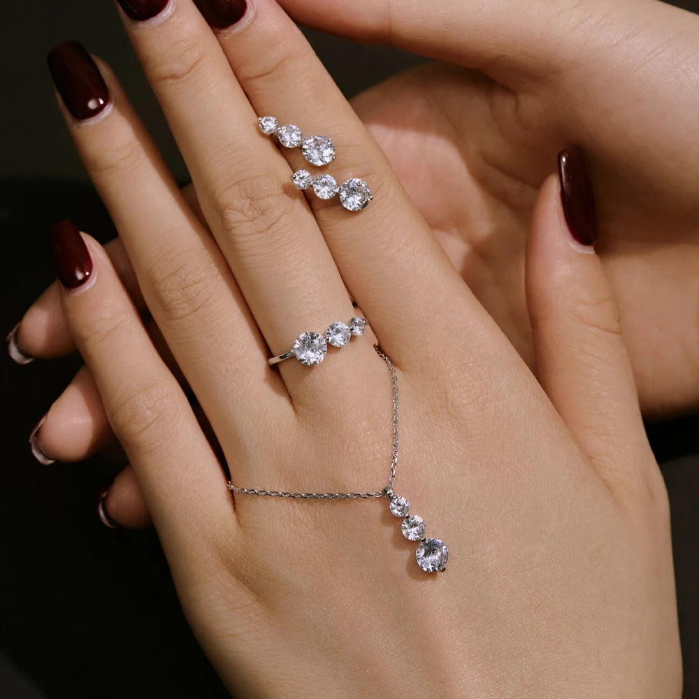 Silver Zircon Round Cut Dots Bar Necklace