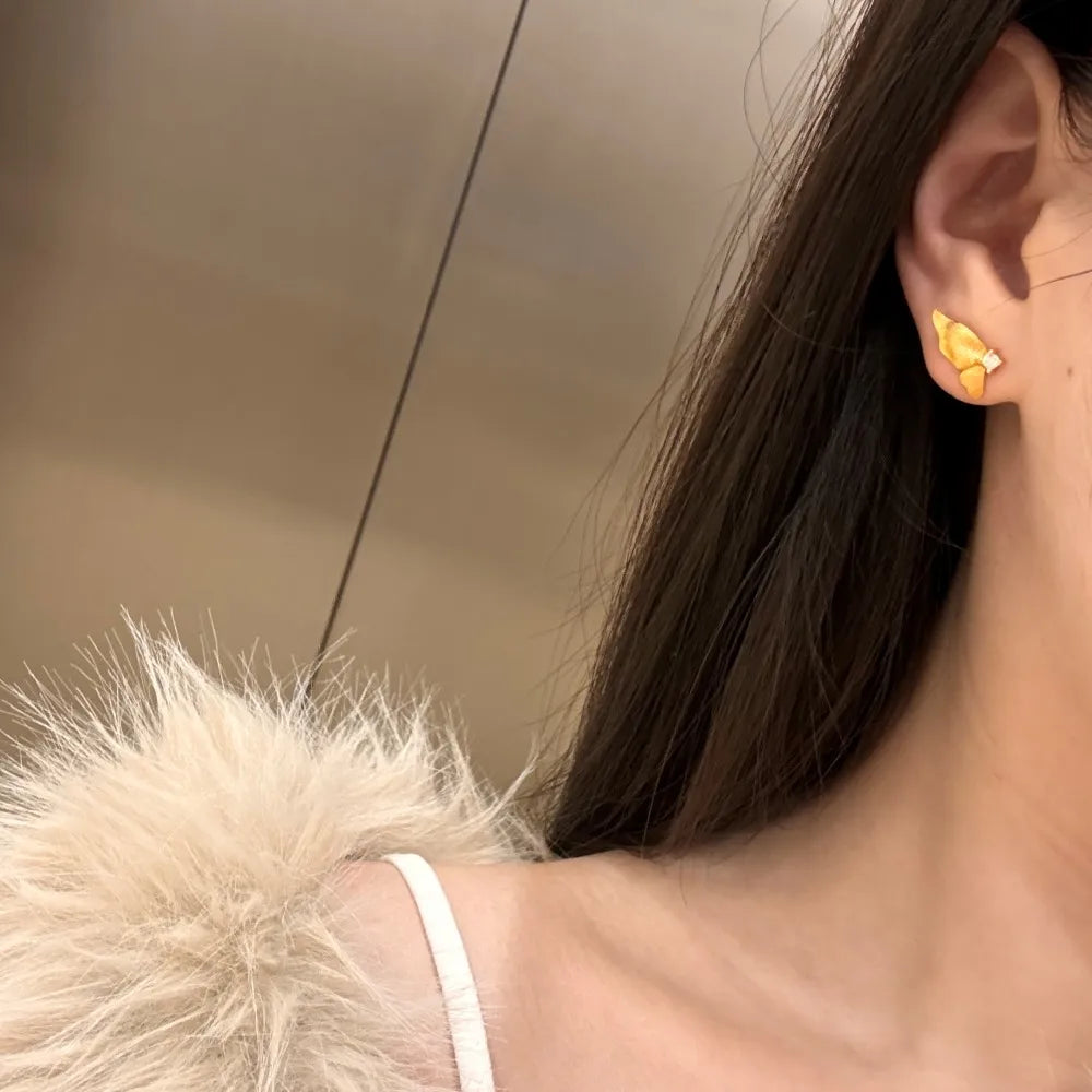 Silver Zircon Round Cut Brushed Inlaid Butterfly Wings Ear Studs