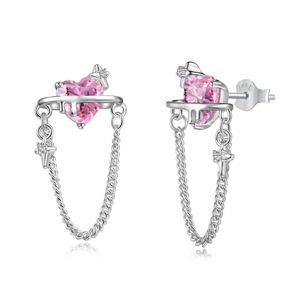 Silver Zircon Heart Cut Dangle Drop Earrings