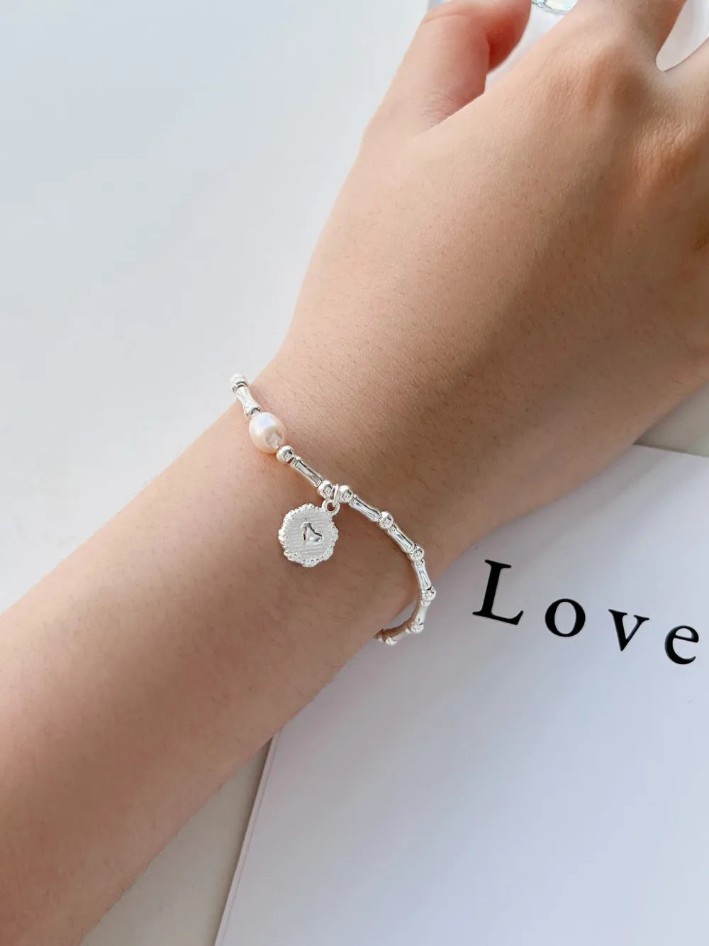 Silver Bamboo Beaded Bracelet