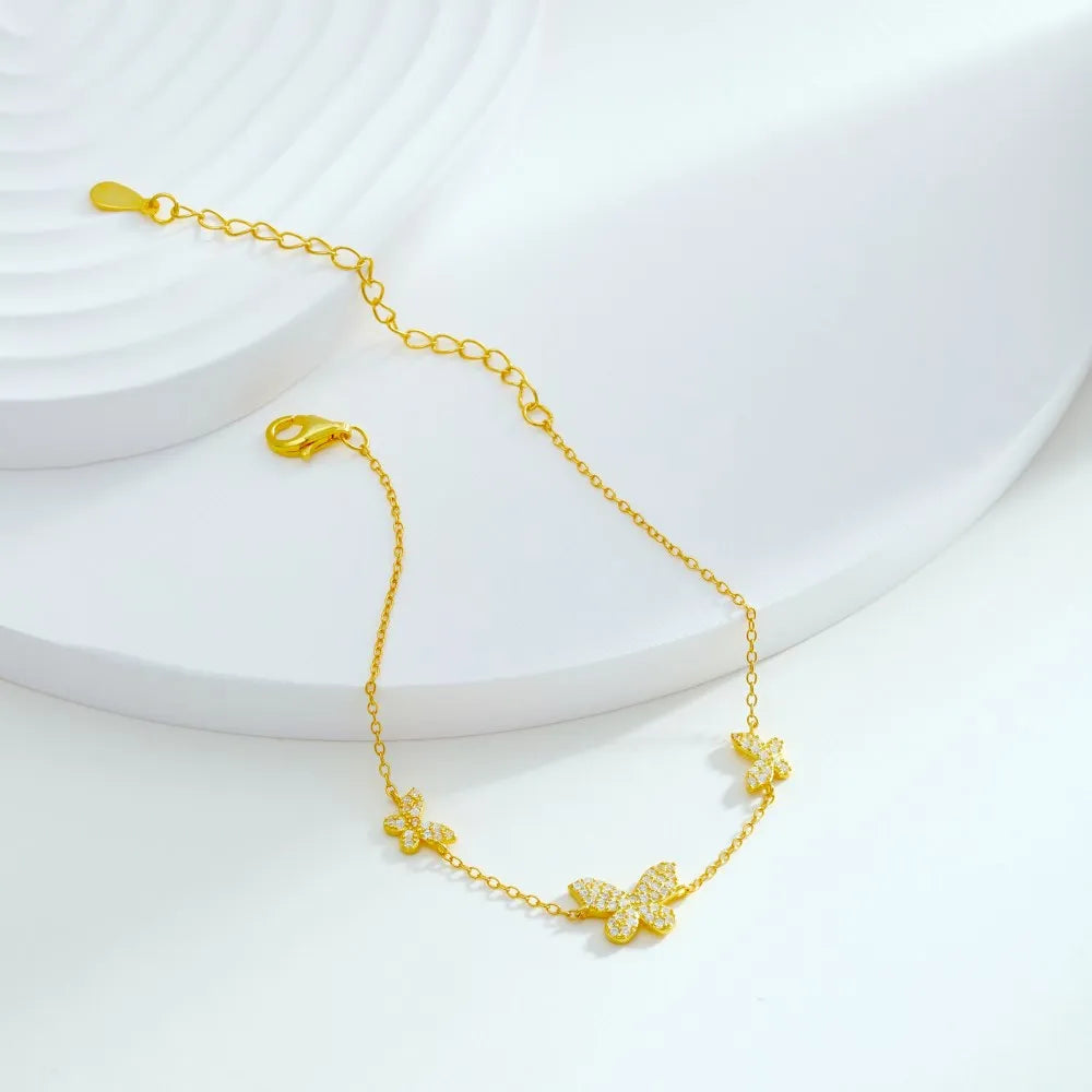 Silver Zircon Round Cut Butterfly Chain Bracelet
