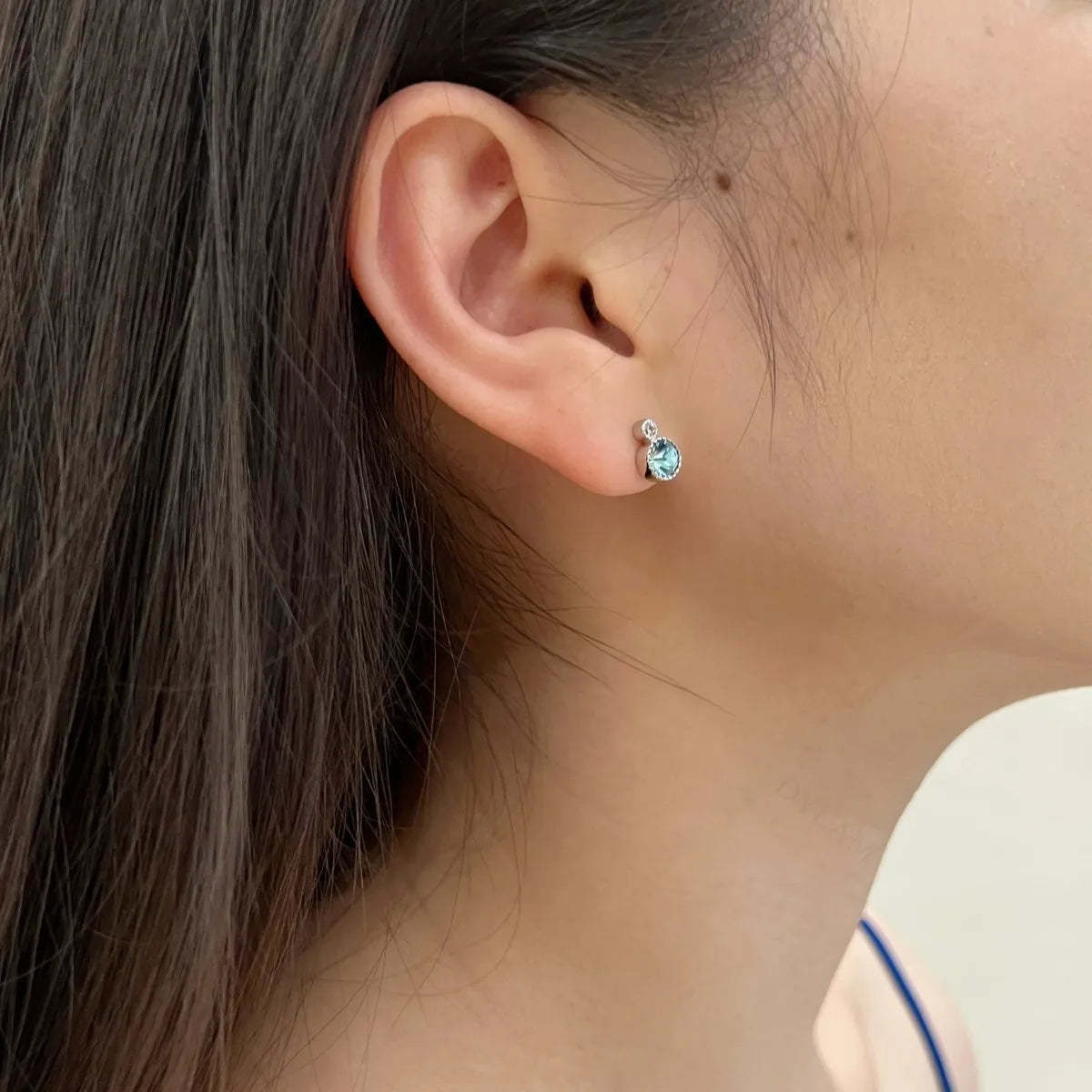 Silver Zircon Round Cut Halo Stacked Ear Studs