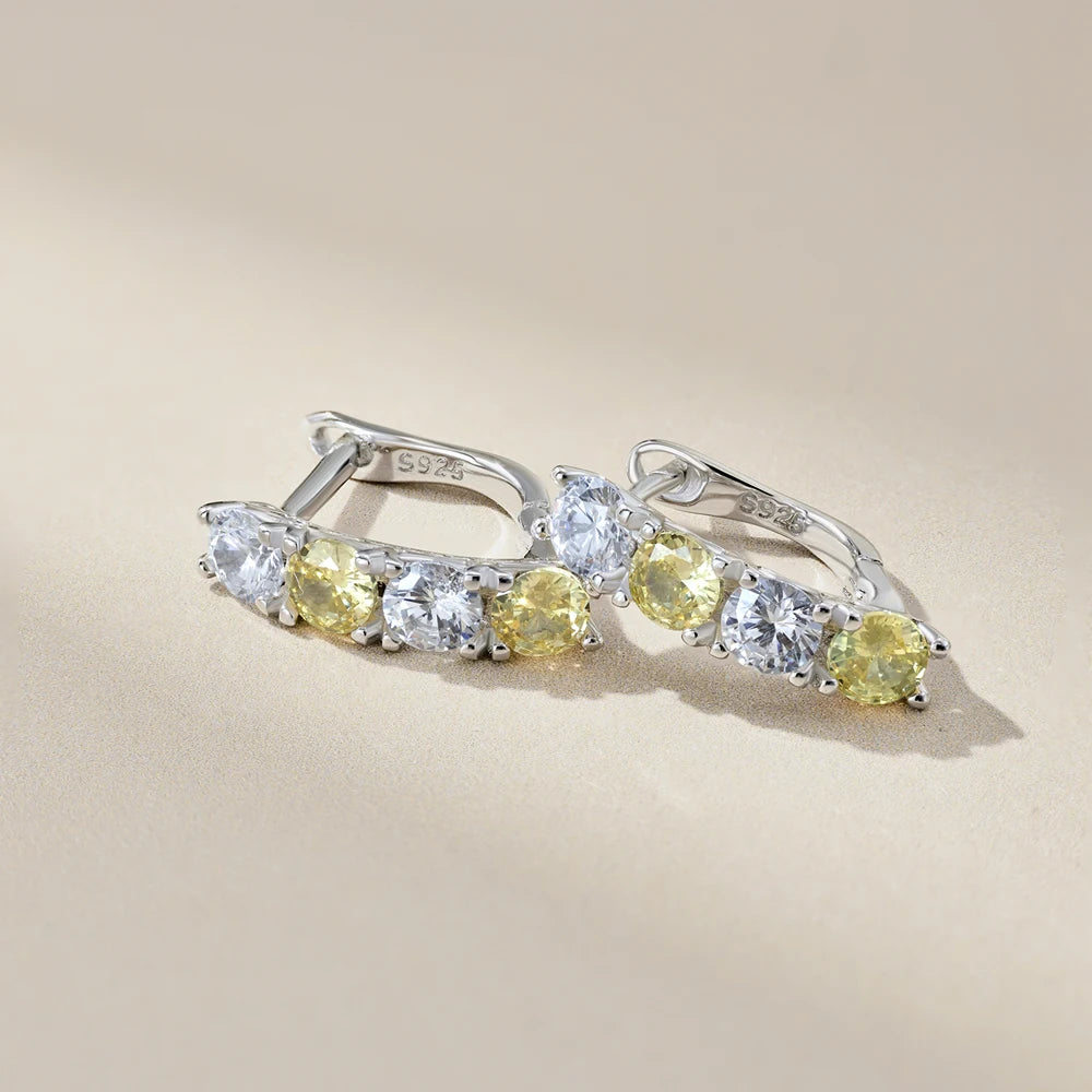 Silver Zircon Round Cut Inlaid Huggie Earrings