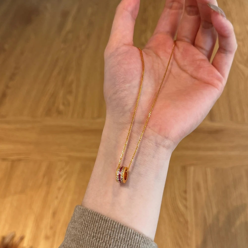 Silver Zircon Round Cut Inlaid Roll Pendant Necklace