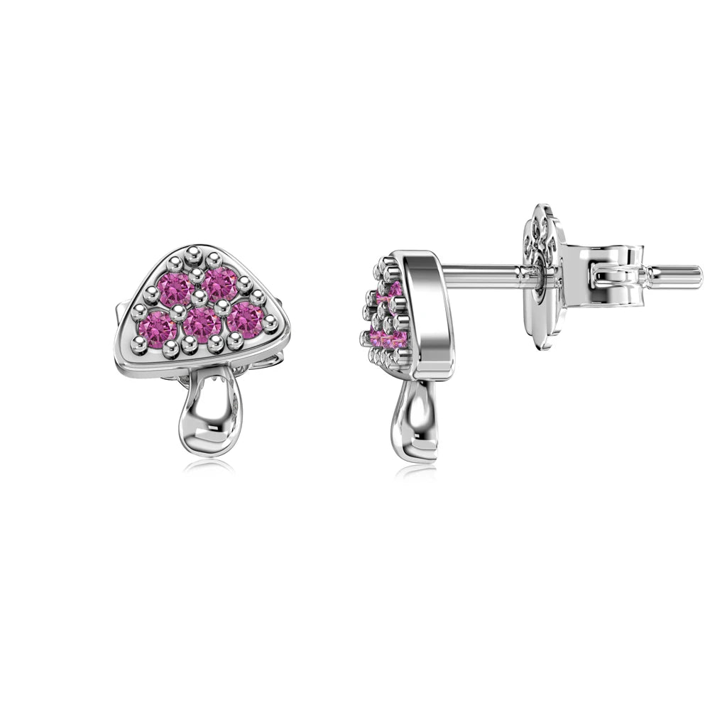 Silver Zircon Round Cut Mushroom Ear Studs