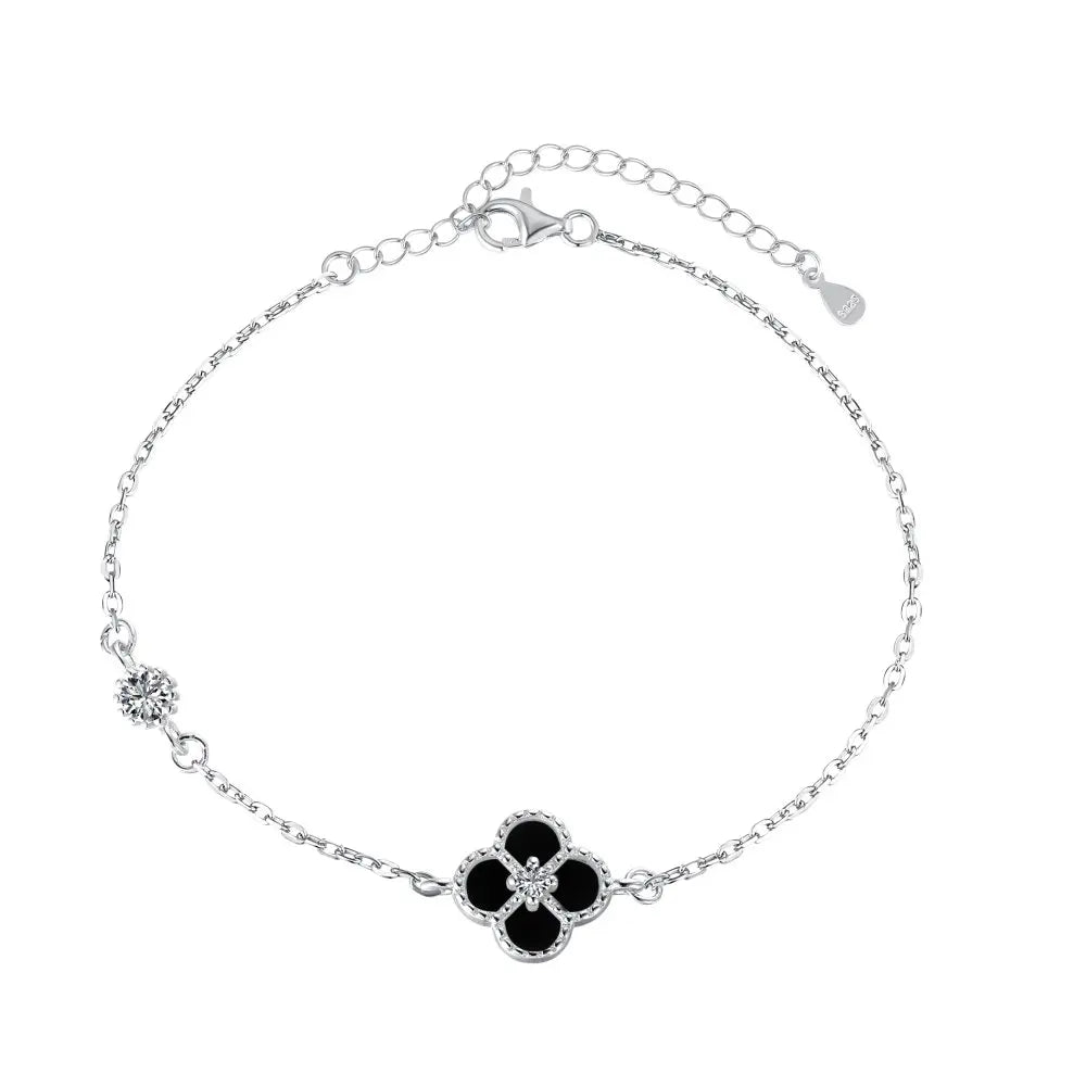 Silver Zircon Round Cut Clover Chain Bracelet