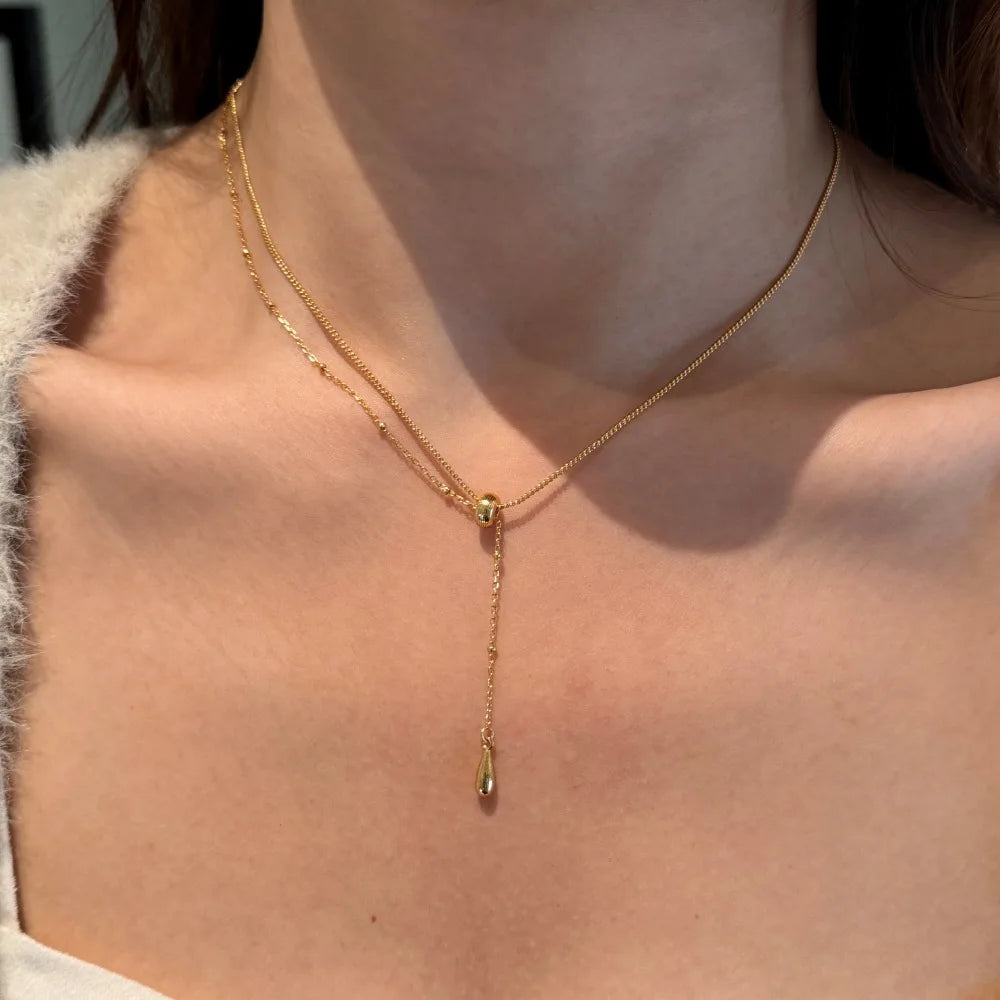 Silver Tassel Water Drop Pendant Necklace