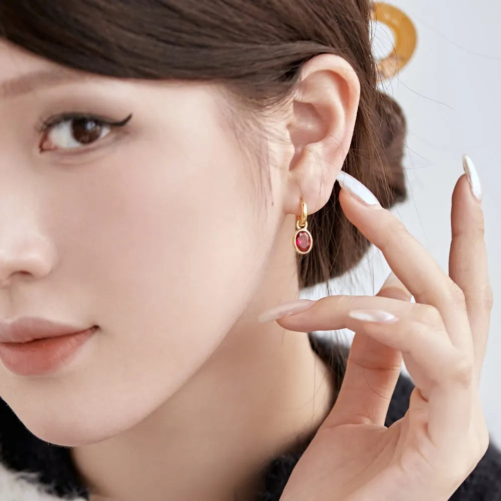 Silver Zircon Oval Cut Drop Huggie Earrings