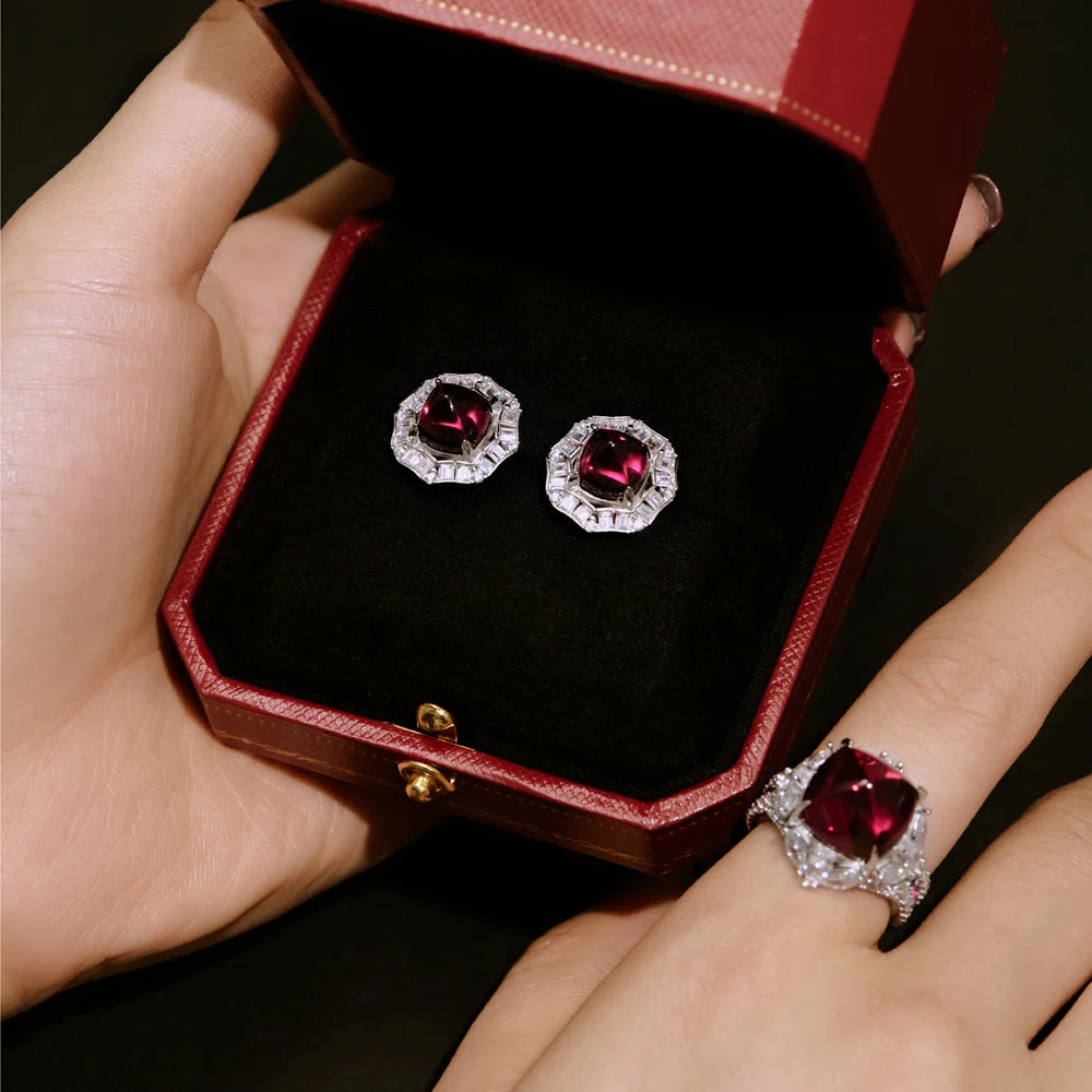 Silver Zircon Cushion Square Cut Halo Ear Studs