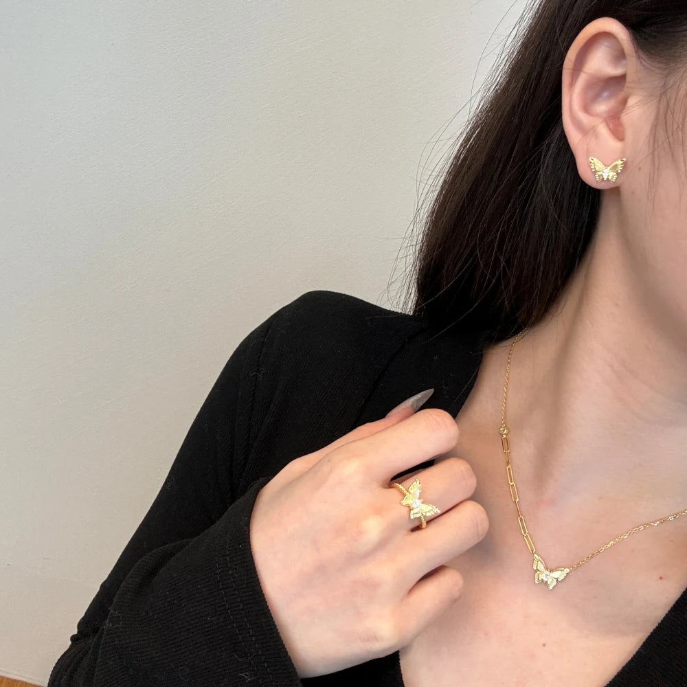 Silver Zircon Oval Cut Butterfly Ear Studs