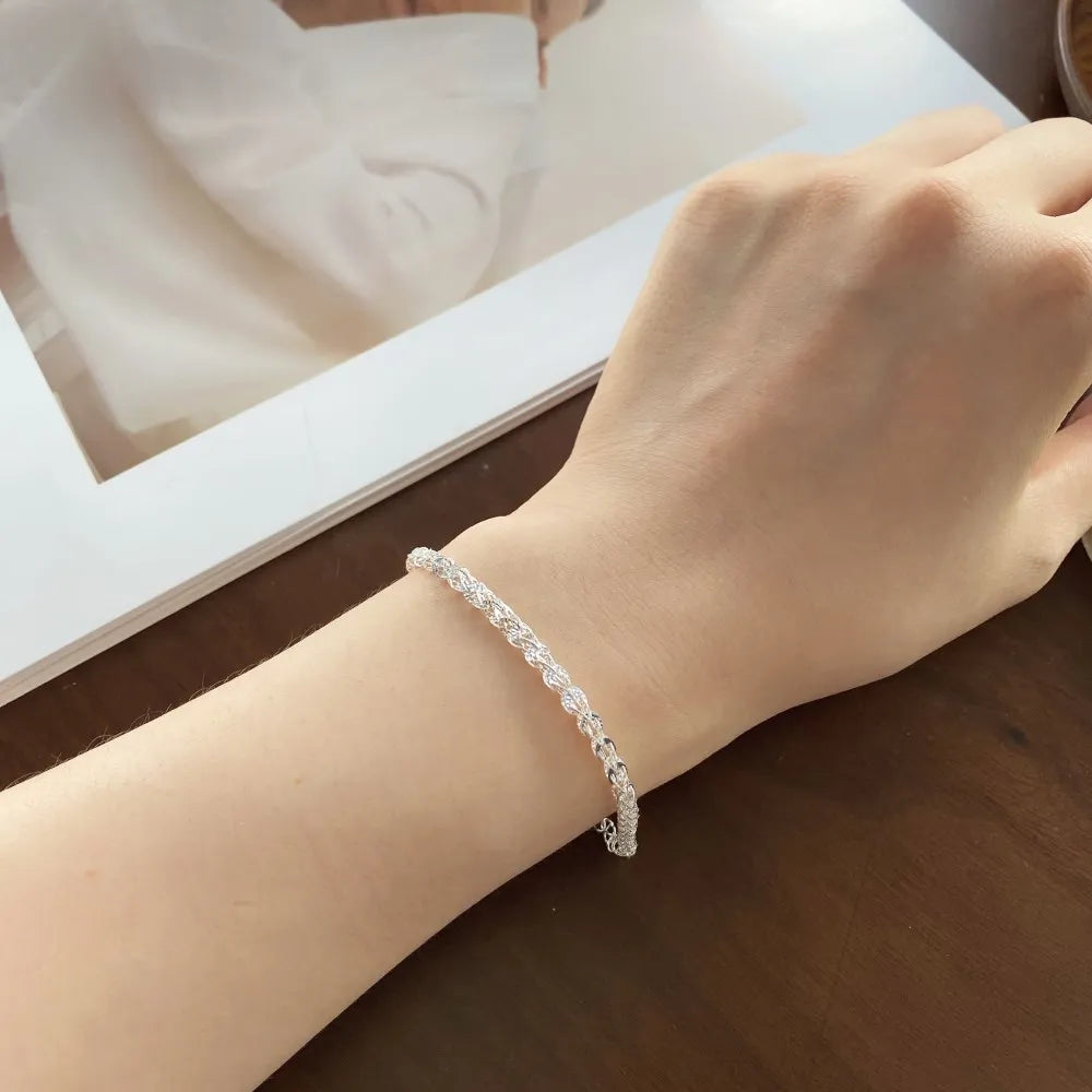 Silver Twisted Link Charm Bracelet
