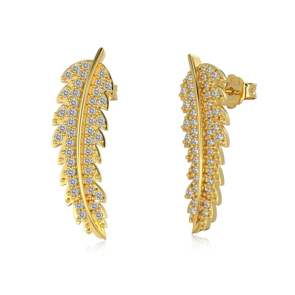 Silver Zircon Round Cut Leaves Ear Studs