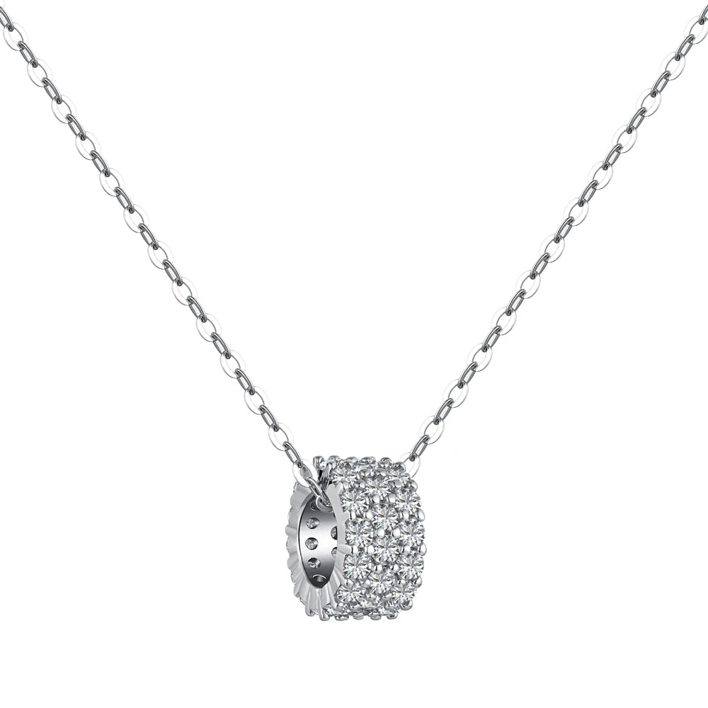 Silver Zircon Round Cut Rolling Pendant Necklace