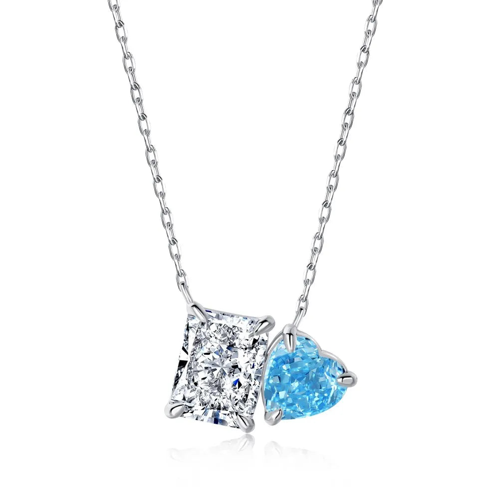 Silver Zircon Radiant Cut Toi Et Moi Pendant Necklace