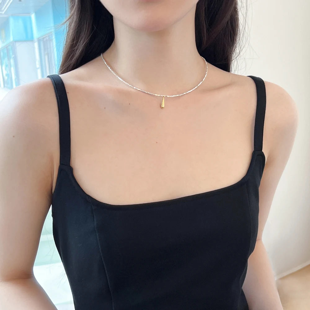 Silver Water Drop Beaded Necklace