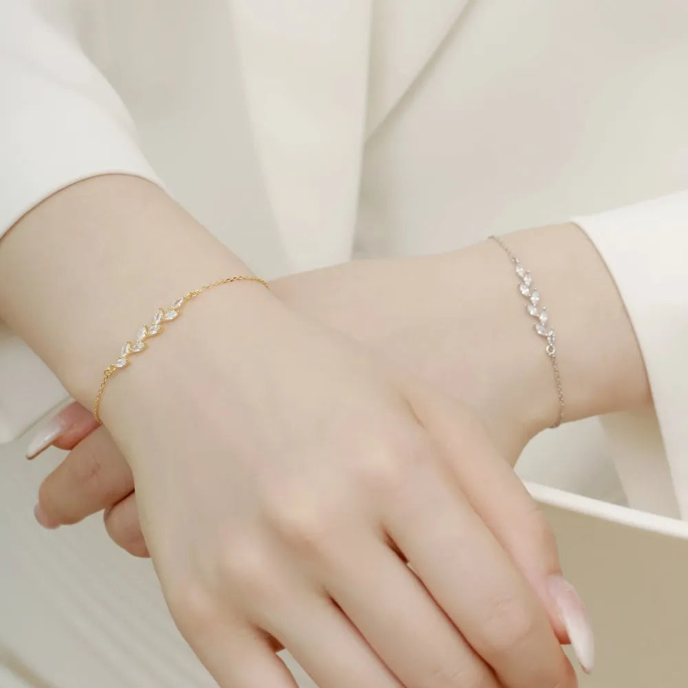 Silver Zircon Round Cut Wheat Chain Bracelet