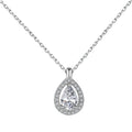 Silver Zircon Pear Cut Halo Water Drop Pendant Necklace