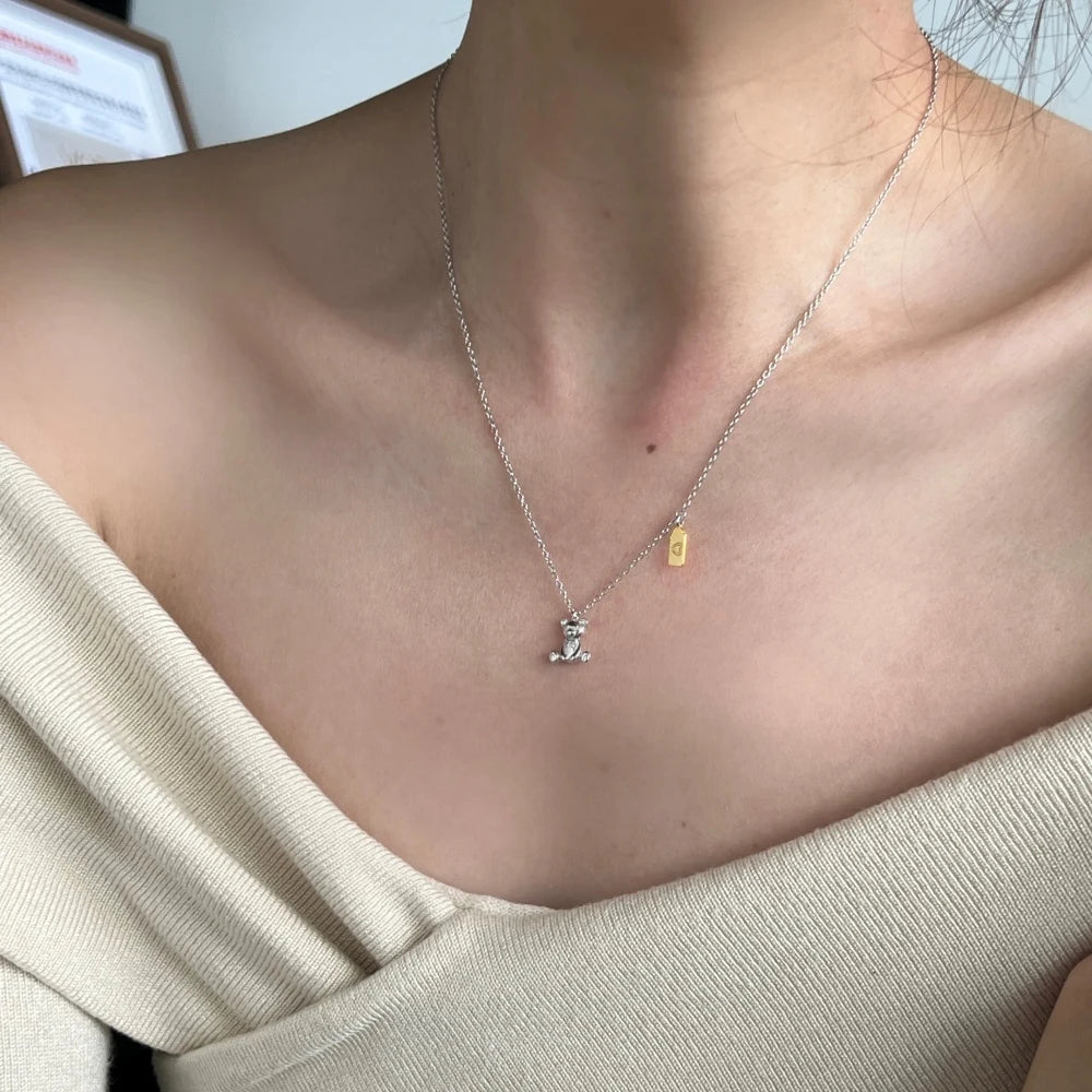 Silver Bear Pendant Necklace