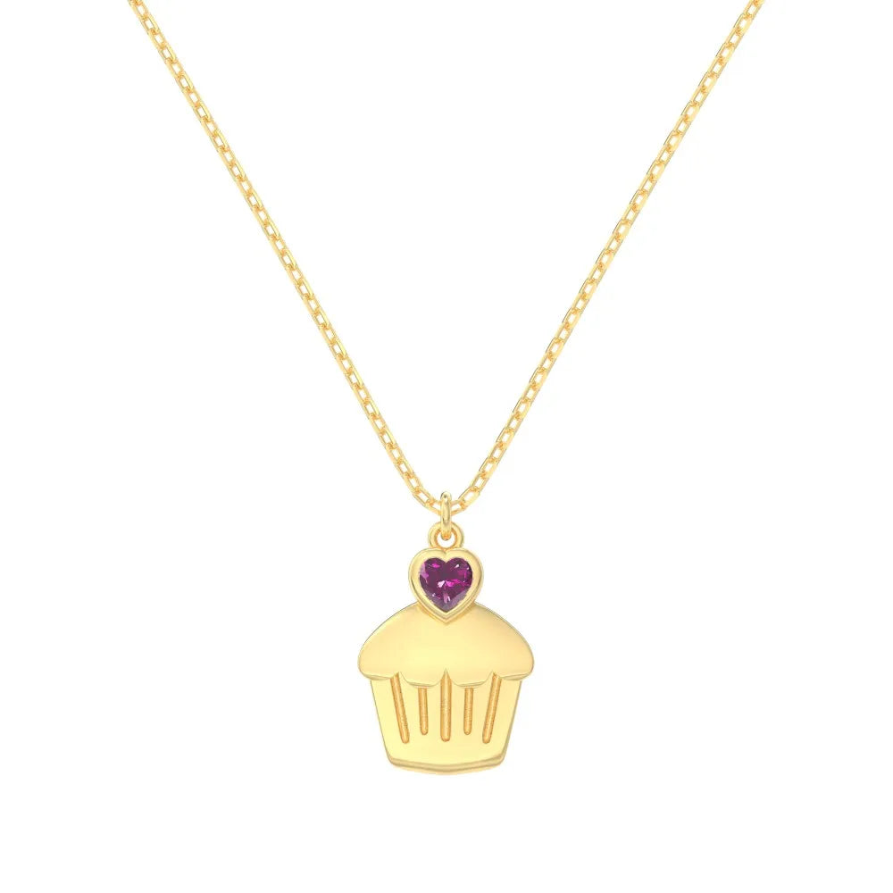 Silver Zircon Heart Cut Cupcake Pendant Necklace