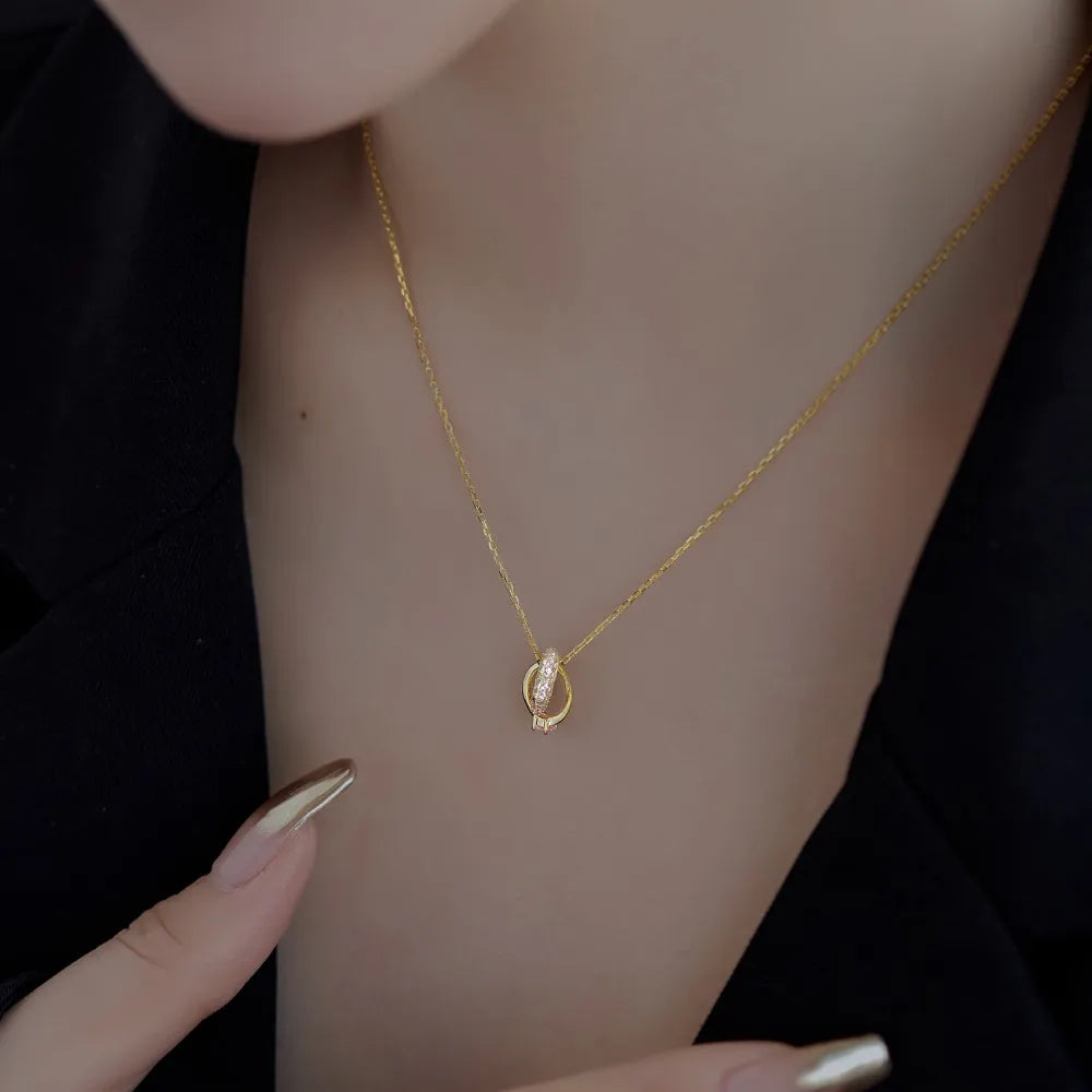 Silver Zircon Round Cut Intersperse Ring Pendant Necklace