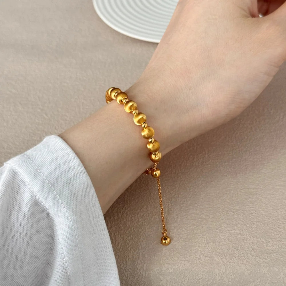 Silver Brushed Layered Bangles Beaded Bracelet