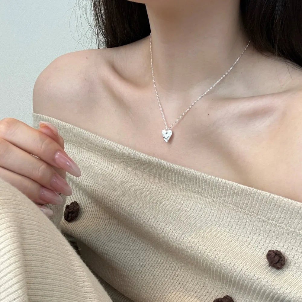 Silver Zircon Round Cut Melting Heart Pendant Necklace