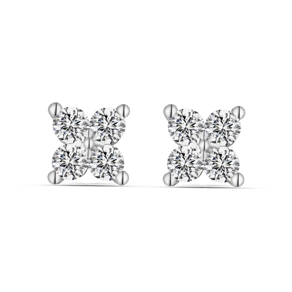 Silver Zircon Round Cut Inlaid Butterfly Ear Studs