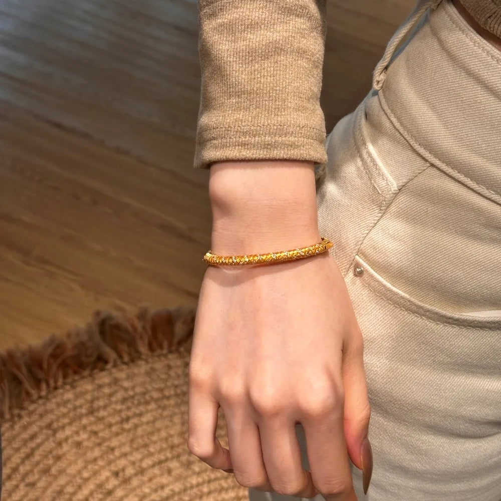 Silver Zircon Round Cut Wheat Bangle Bracelet