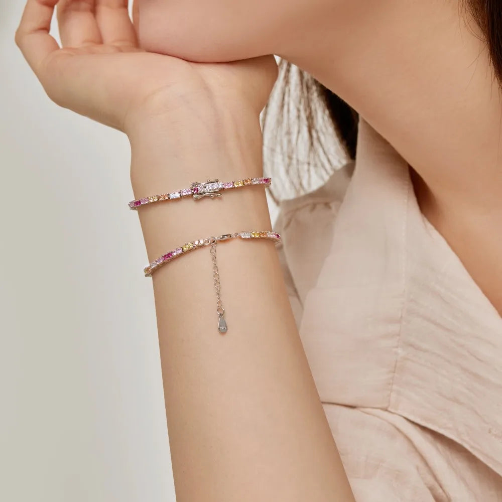 Silver Zircon Heart Cut Classic Box Tennis Bracelet