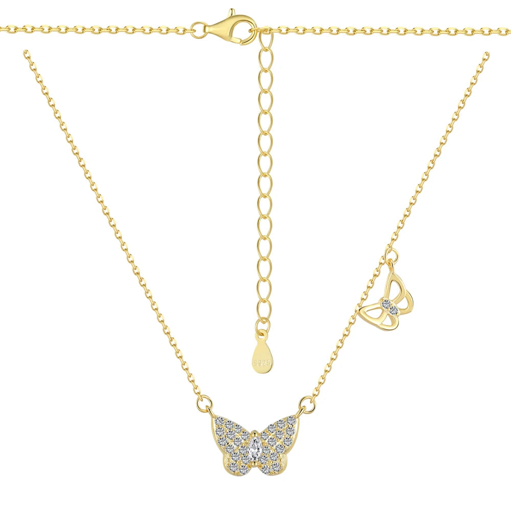 Silver Zircon Marquise Cut Inlaid Butterfly Pendant Necklace