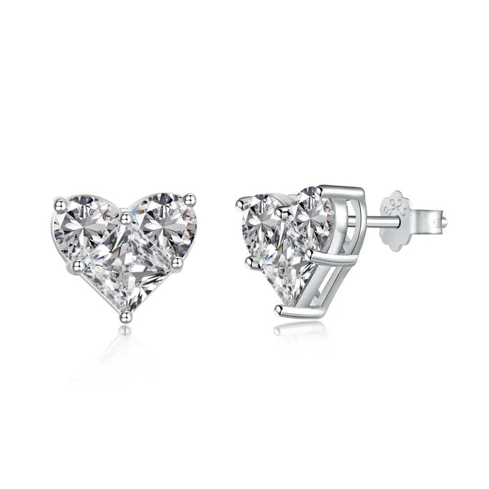 Silver Zircon Princess Cut Heart Ear Studs