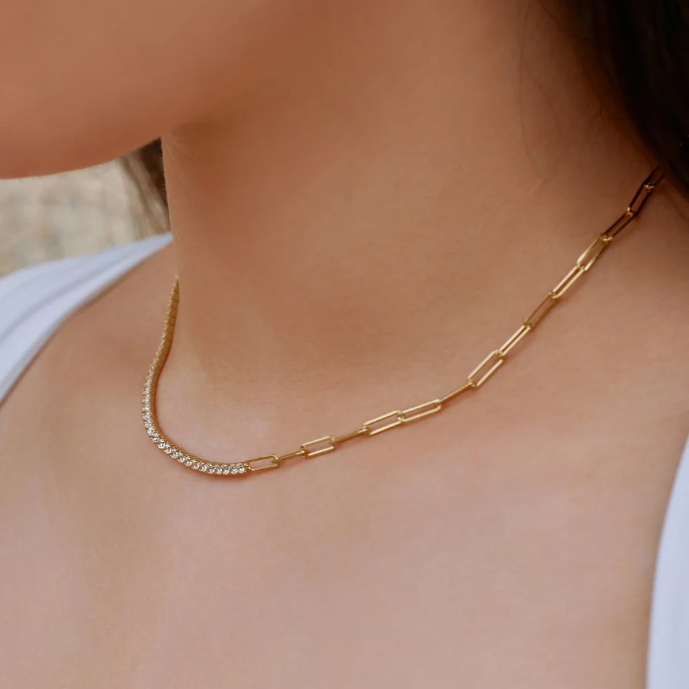 Silver Zircon Round Cut Chain Tennis Necklace