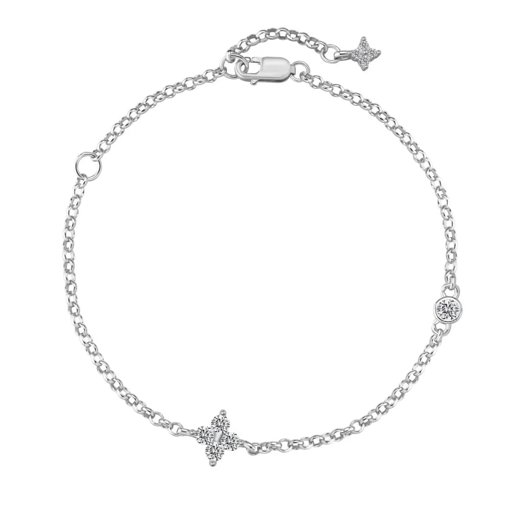 Silver Zircon Round Cut Star Chain Bracelet