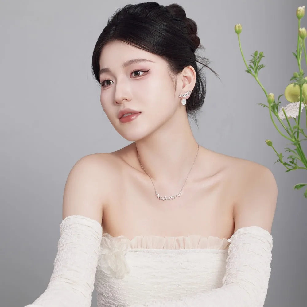 Silver Zircon Marquise Cut Irregular Bar Necklace