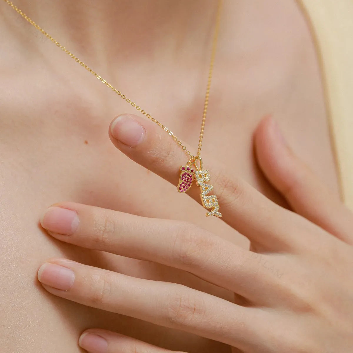 Silver Zircon Round Cut Child Pendant Necklace