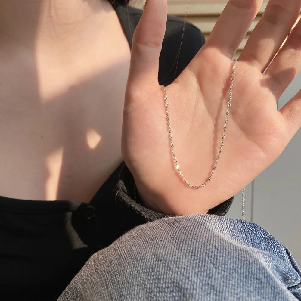 Silver Layered Twisted Link Chain Necklace