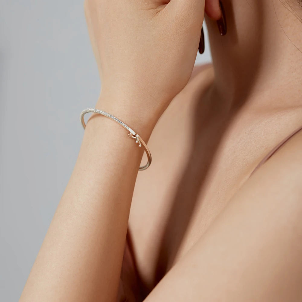 Silver Zircon Round Cut Classic Bangle Tennis Bracelet