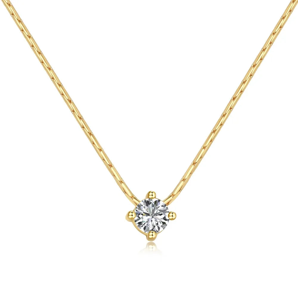Silver Zircon Round Cut Box Pendant Necklace